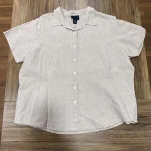 Venezia Shirt Womens 18/20 Tan Linen Blend Short Sleeve Button Up Blouse Top